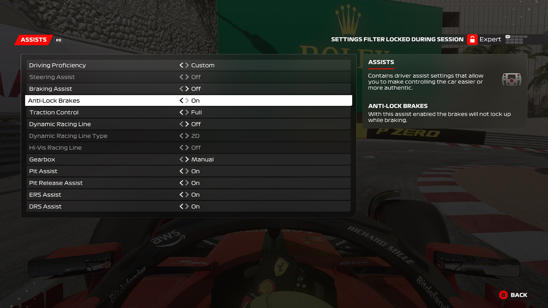 Screenshot of Assists in ABS settings