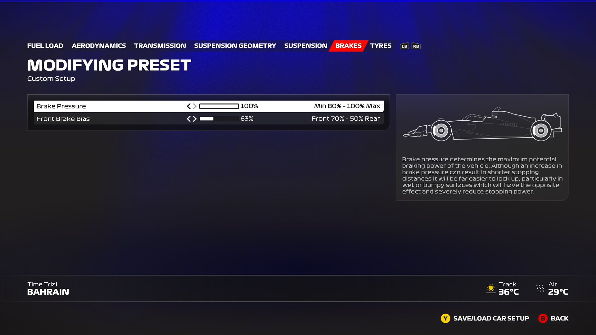 Screenshot of Brakes settings