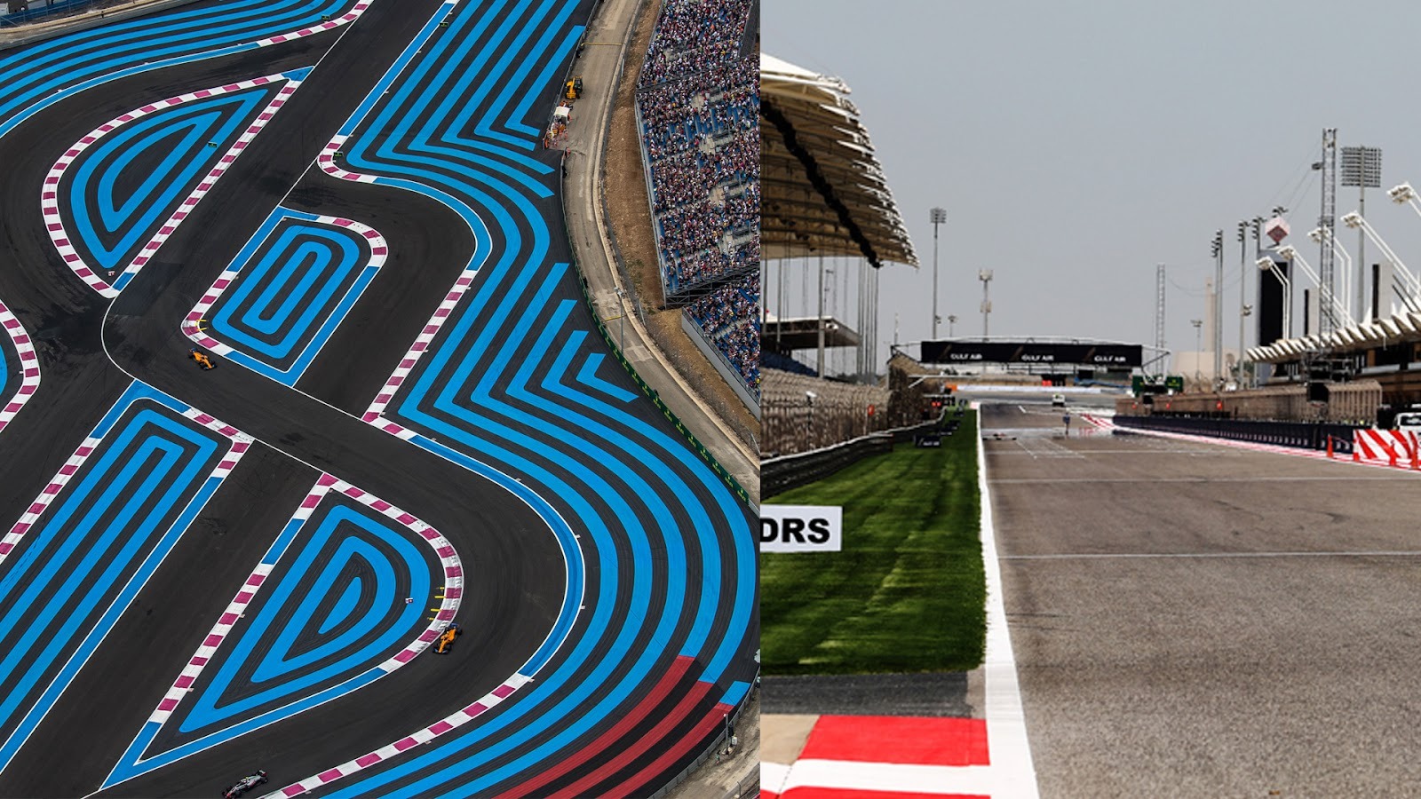 Aerial view of an iRacing track next to a normal POV of a track