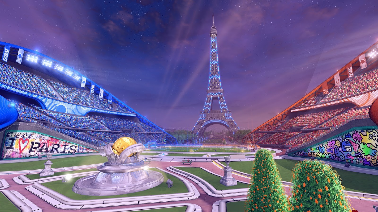 Rocket League field underneath the Eiffel Tower