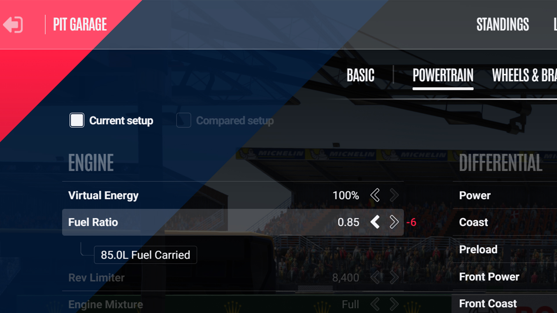 Pit Garage image showing fuel ratio